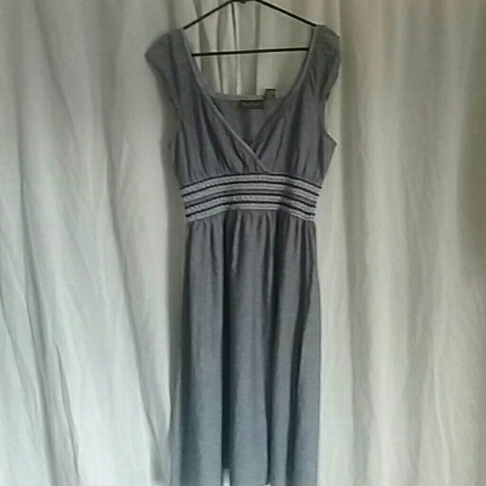 Blue cotton surplice neckline dress